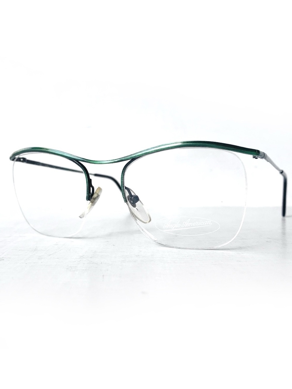 Semi Rimless Anglo American Eyewear MOD M63 Metallic Green 80's Vintage Unisex